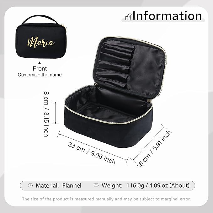 Personalized Name Makeup Bags - Monogrammed Gift for Women Girls Cosmetic Bag with Zipper Gift Ideal for Teen Girls Women Birthday Friend Mom (Black)