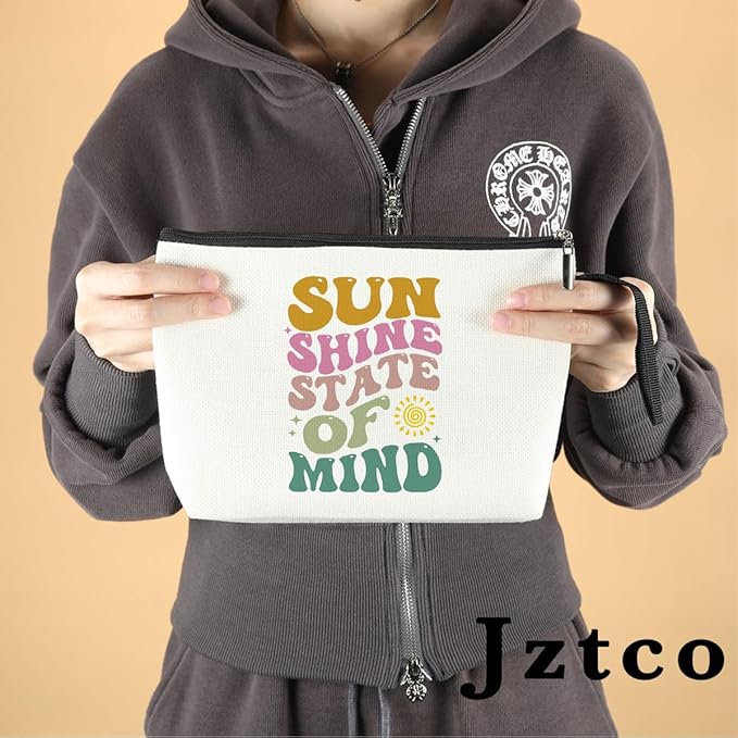 Summer Cosmetic Bag Beach Accessories Sunshine Inspirational Gifts for Beach Lovers Women Girls Coworker Grandma Best Friends Mothers Day Graduation Birthday Friendship Gifts Vacation Makeup Bag