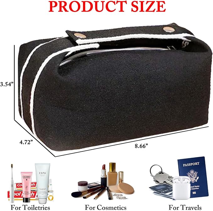 Travel Makeup Bag, Waterproof Canvas Cosmetic Bag Make Up Organizer Case for Women, Large Toiletry Bag Skincare Pouch for Toiletries Accessories Brushes