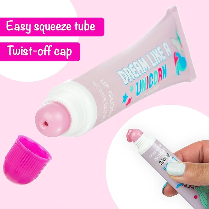 EXPRESSIONS 24pc Lip Gloss Kit - Unicorn Gifts Girls Teens Party Favors Makeup Collection Flavored Fruity Assorted Colors Non Toxic Set