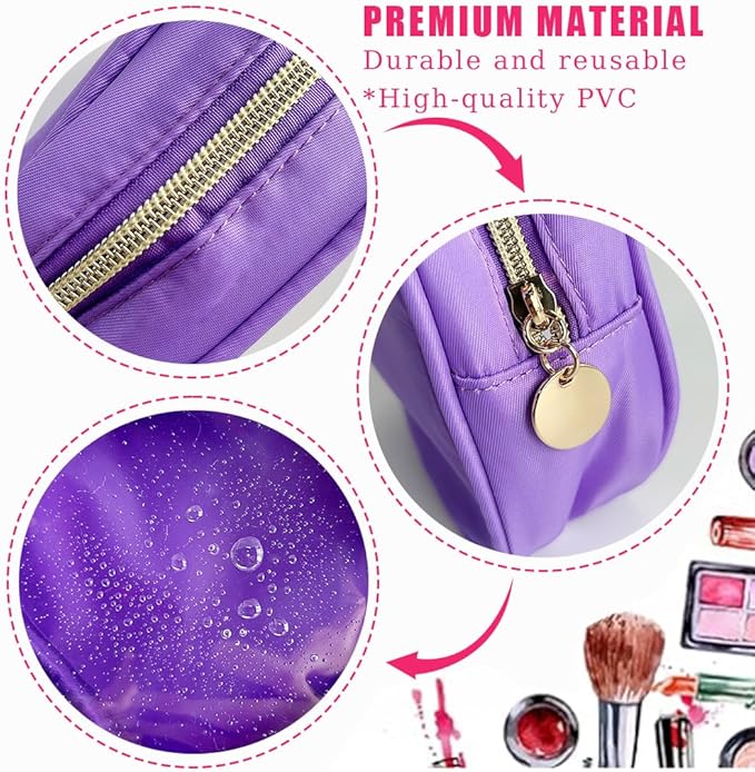2PCS Solid Cosmetic Bag and Travel Pouch-Durable PVC Material,Versatile,Zipper Design for Smooth Sliding-Ideal for Makeup,Travel Essentials (2PCS-Purple)