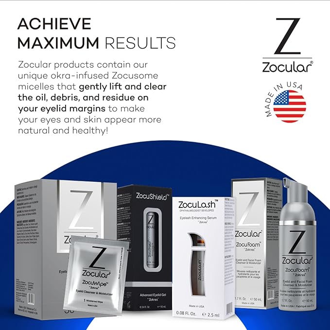 Zocular - Zocuwipe Eyelid Wipes with Natural Okra Complex - Eyelid Cleanser and Moisturizer Pads - Eyelid Cleansing Wipes - Blepharitis Treatment - 40ct