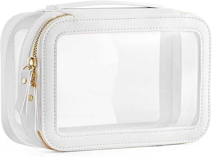 Medium Clear Makeup Bag for Women, Portable Travel Makeup Bag Organizer Waterproof Toiletry Bag Cute Makeup Bags Cosmetic Bag Makeup Pouch, White