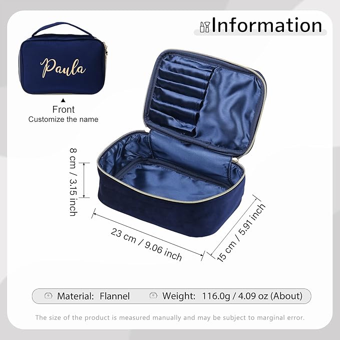 Personalized Name Makeup Bags - Monogrammed Gift for Women Girls Cosmetic Bag with Zipper Gift Ideal for Teen Girls Women Birthday Friend Mom (Treasure Blue)