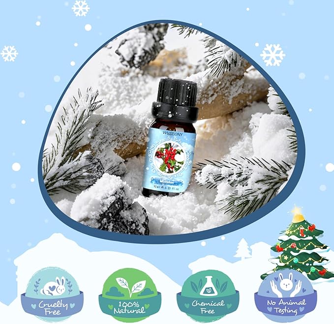 Winter Essential Oil for Diffusers Home, Holiday Fragrance Oils Set, Scented Oil Gift Set for Candle Soap Making - Christmas Wreath, Gingerbread, Mistletoe, Peppermint, Cinnamon, Hot Chocolate