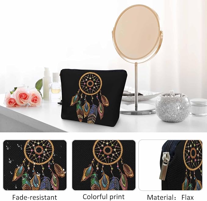 Woman Makeup Bag Dream Catcher, Native American Style Tribal Feathers Dream Catcher Makeup Bags Travel Cosmetic Bags Toiletry Makeup Organizer Pencil Pouch Cosmetic Bag For Owners Lady