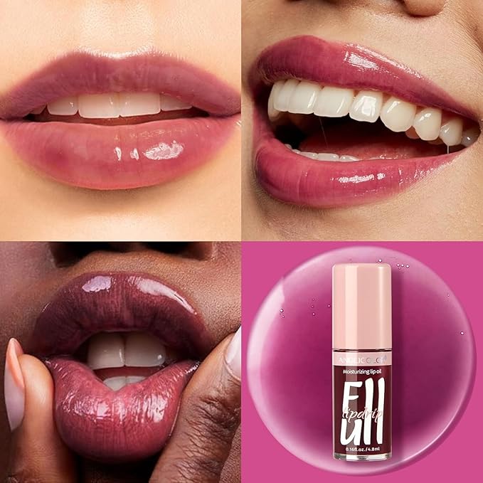 Anglicolor 2PC Lip Oil and Metallic Glitter Pink Lipstick,Natural Lip Plumper,Fruit Flavoured Lip Oil,For Dry Lip's Moisturizing Hydrating,Vegan & Cruelty-free (04 Medusa+15)