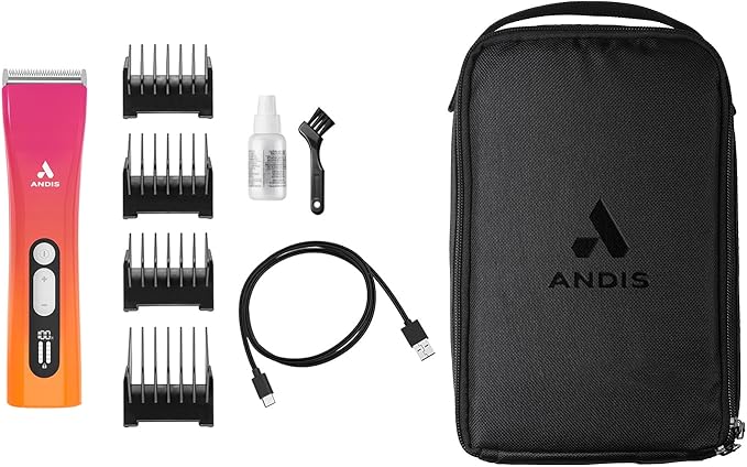 Andis 562745 ProClip 5-in-1 Adjustable Blade Cord/Cordless Pet Hair Clipper, 5 Blade Settings, 5 Speeds, Feather Light, Digiital Display Screen, Sunset