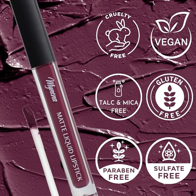 Mynena Dark Purple Long Lasting Lipstick for Women Waterproof & Transfer-Proof | Hydrating with Shea Butter | Bold Pigment Matte Color Lip Stain | Talc-Free & Vegan Product that Performs | Viola