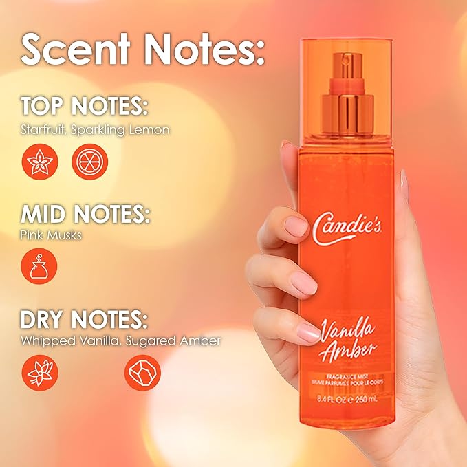 CANDIE'S Vanilla Amber Fragrance Mist - Sweet, Long-Lasting Perfume for Women, Luxurious All-Day Freshness, Ideal Body Cologne for Ladies, Feminine Scent, Lasts All Day, Must-Have Fragrance, 8.4 fl oz