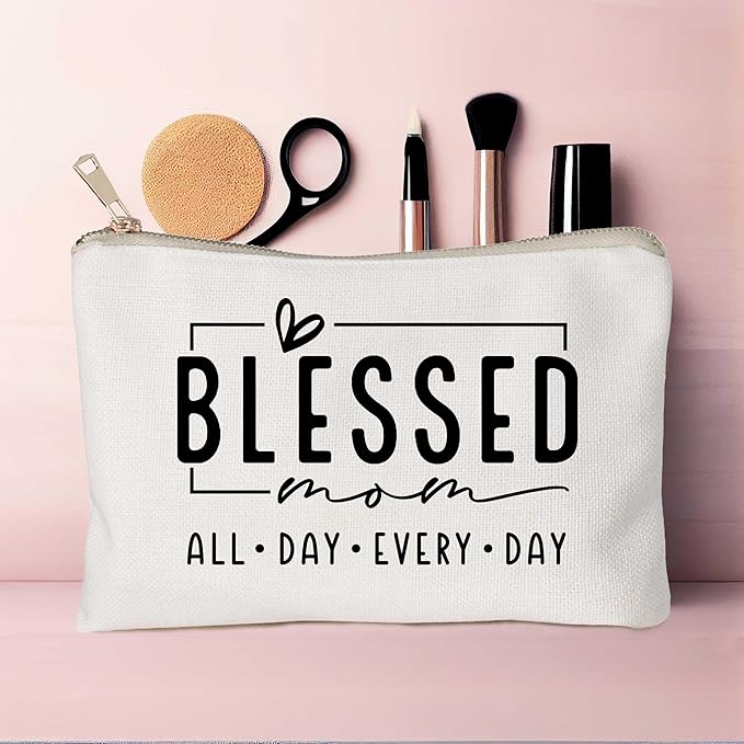 Blessed Mom Makeup Bag Mom Vibes Pouch Mom Life Cosmetic Bag Mom Mode Mother's Day Gift Girl Mama Birthday Gift Boy Mama Travel Bag Bible Verse Toiletry Bag