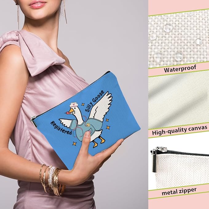 Nurse Practitioner Gifts Makeup Bag, Nurse Accessories Funny Goose Cosmetic Bag, Travel Organizer Zipper Pouch Thank You Nurses Week Gifts for Women Registered Nurses Physician Assistant, Blue