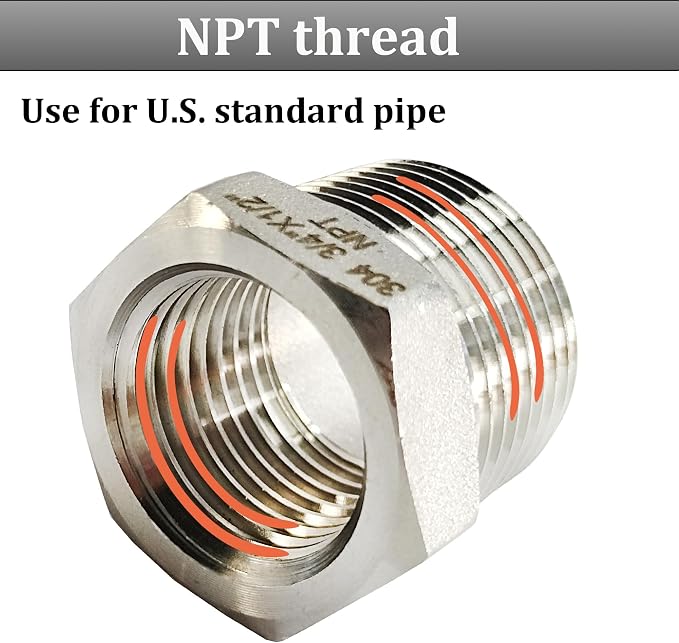 2 Pcs 304 Stainless Steel Reducer Hex Bushing, 3/8" Male NPT to 1/4" Female - Image 4