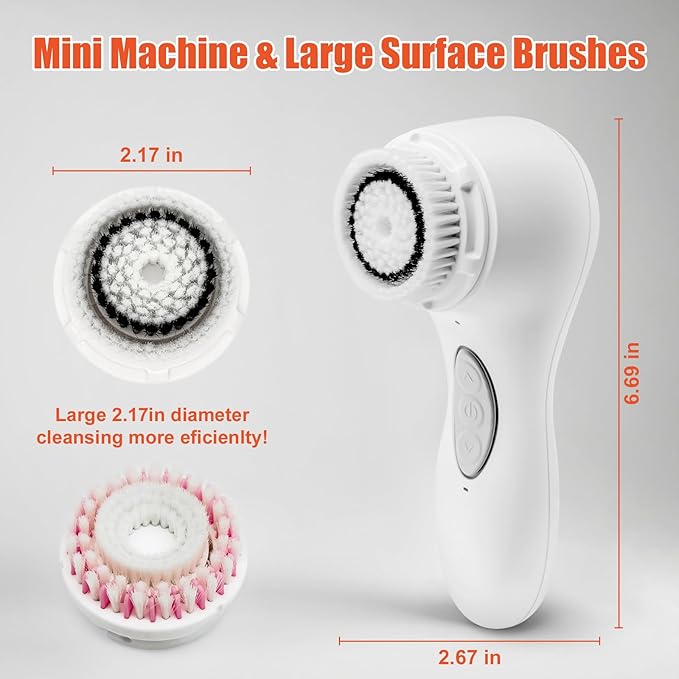 Aria Sonic Facial Cleansing System with 2 Brush Heads, 3-Speed Modes, Waterproof Design - Rechargeable & Portable Electric Face Cleansing Brush for Daily Skincare (White)