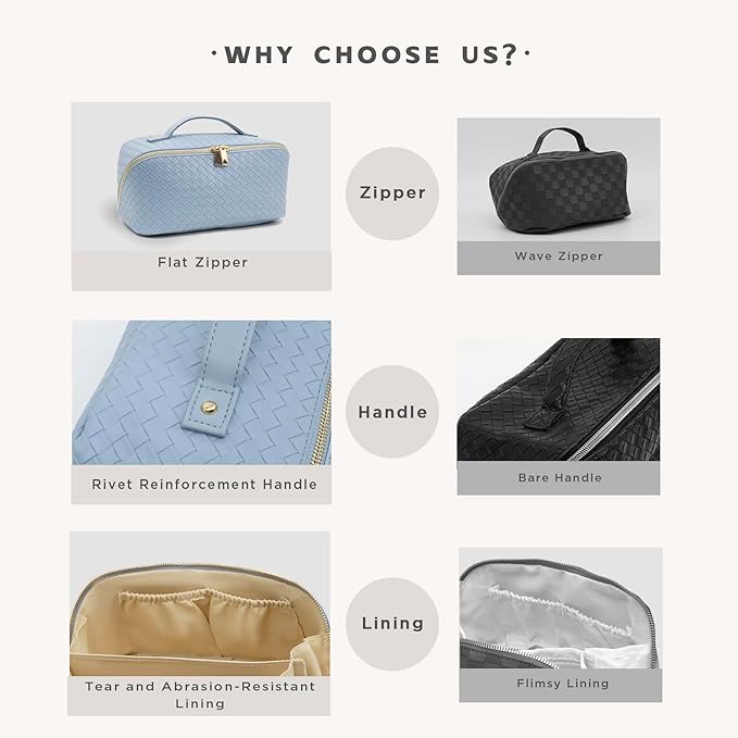 Travel Makeup Bag – Large Cosmetic Organizer with Waterproof PU Leather, Smooth Double Zipper & Tear-Resistant Lining, Toiletry Pouch for Women (Ice)
