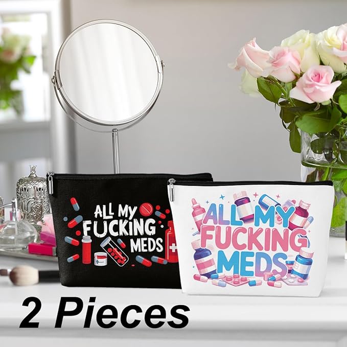 2 Pcs Medicine Makeup Bag, Large Capacity Travel Makeup Case Cosmetic Bags for Women, Portable Pouch Purse Travel Essentials Toiletries Accessories, Christmas Birthday Gifts for Women-1