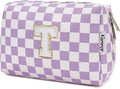 Narwey Birthday Gifts for Women Teen Girls Kids Personalized Initial Makeup Bag Monogram Preppy Cosmetic Bag Trendy Stuff 6 8 10 11 12 13 14 16 18 Years Old Travel Toiletry Bag (Purple Letter T)