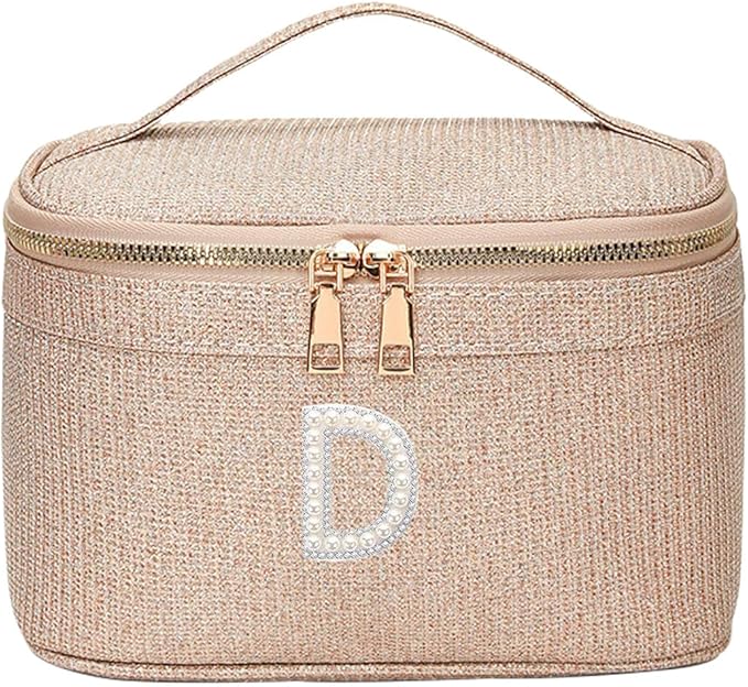 EURYNOME Makeup Bag with Custom Letter D, Water-Resistant Travel Organizer Pouch, (8.3x5.1x5.1 Inch) Cosmetic Case for Women