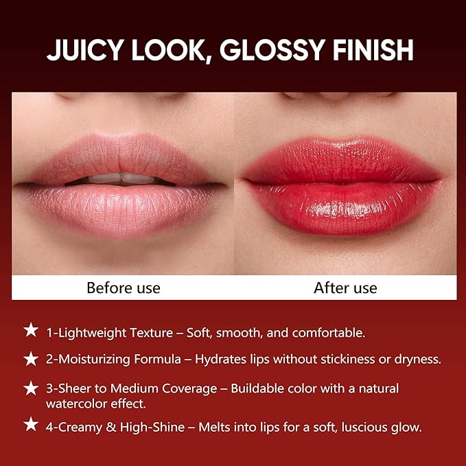 Coral Red Moisture Lipstick – Hydrating Lip Balm for Dry, Cracked Lips, Weightless Creamy Lip Color with Vitamin E, Hydrasmooth, Glossy Juicy Finish, Long Lasting for Women (Coral)