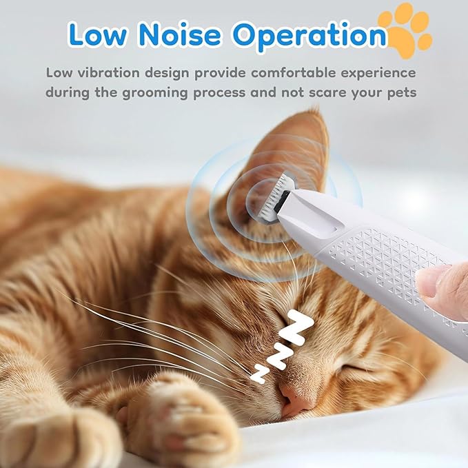 Professional Dog & Cat Trimmer - Quiet Electric Pet Grooming Kit for Ears/Eyes/Paws with LED Light - Cordless Battery-Powered Fur & Nail Clipper for Small/Large Breeds(White)
