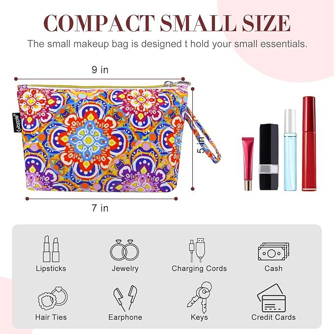 Gloppie Bohemian Makeup Bag - Travel Cosmetic Bag for Women | Small Zipper Makeup Pouch for Purse