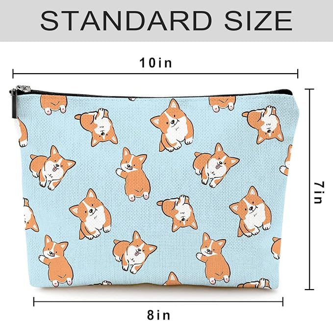 Cute Makeup Bag for Purse Canvas Waterproof Funny Cosmetic Bags for Women Zipper Travel Toiletry Pouch-Corgi Makeup Bags