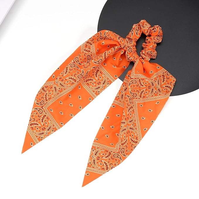 Fall Orange Bandana Hair Ties for Women Girls Halloween Autumn Hair Scrunchies Elastic Tie Ribbon Hair Bows Hair Accessories Gifts