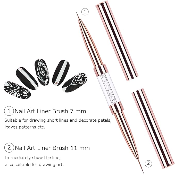 2Pcs Dual-ended UV Gel Nail Brush Set Rhinestone Handle Nail Art Design Brushes Professional Nail Tools Rose Gold