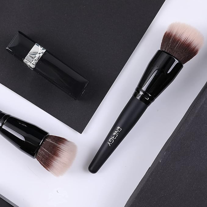 ENERGY Stippling Brush,Professional Makeup Brush for Liquid, Contour, Foundation, Bronzer, Blush, Powder, Buffing, Blending, Soft Vegan Synthetic Bristles, Face Make Up Tool,Black