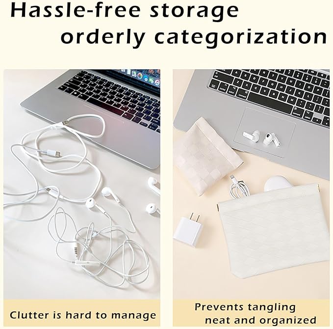 Leather Pocket Cosmetic Bag for Purse,Coin Purse Lipstick Cosmetic Accessories Organizer, Travel Kit Storage Pouch,Waterproof Portable No Zipper Self-closing (White/lozenge)