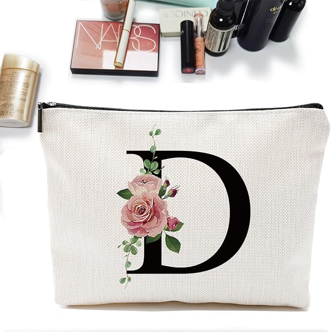 Initial A-Z Personalized Letter Makeup Bag, Monogrammed Bridesmaid Gifts/Presents Cosmetic Bag, Portable Stationery Storage Organizer Pouch, Friendship Love Travel Makeup Bags