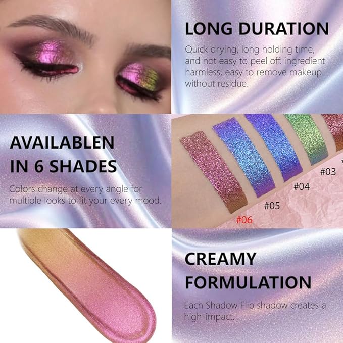 evpct Mermaid Purple Gold Duochrome Chameleon Liquid Eyeshadow, Multichrome Metallic Glitter Liquid Eye Shadow Makeup for Women, Waterproof Color Shifting High Pigment Holographic Iridescent Eyeshadow