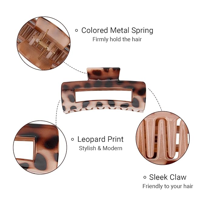 Shinowa Hair Claw Clips, 3 Pieces Leopard Print Claw Clip, Strong Hold Hair Jaw Clips for Thick Hair, Hair Accessories for Women Girls, Coffee Leopard Print