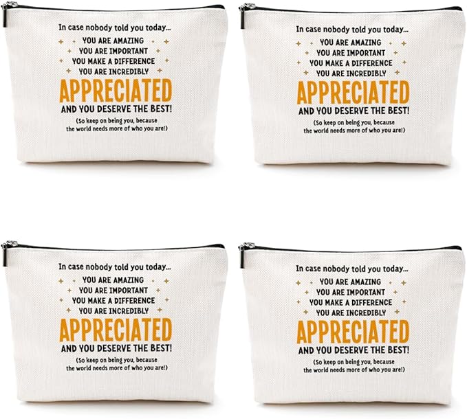 4pcs Inspirational Makeup Bag Employee Thank You Appreciation Gifts Cosmetic Bag Zipper Pouch Encouragement Gifts for Women Coworkers Boss Lady Manager Friend Christmas Birthday Gift