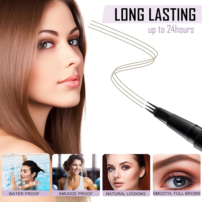 LAVONE Eyebrow Pencil, 2-In-1 Waterproof Eyebrow Pen, with 3 Tip Microblading Eyebrow Pen and Ultra-Precise Brow Pencil, Dual-ended Eyebrow Brush, for Eyebrow Makeup - Blonde