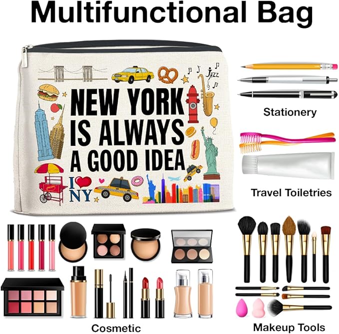 New York Travel Gifts Makeup Bag - New York Lovers Cosmetic Bag with Zipper