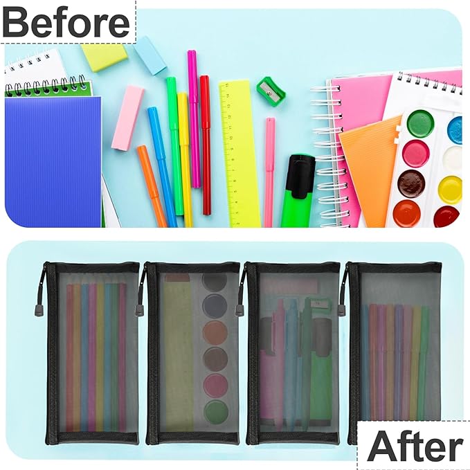 Mesh Bags with Zipper (6 Packs), Small Nylon Makeup Bag Cosmetic Pouches Travel Organizer Case for Purse Diaper Bag Home Organizing Black