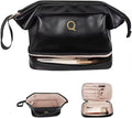 Bridesmaid Gift, Initial Makeup Bags, Personalized Double Layer Cosmetic Bag with Makeup Brush Organizer, Waterproof, Large Capacity PU Leather Travel Toiletry Bag