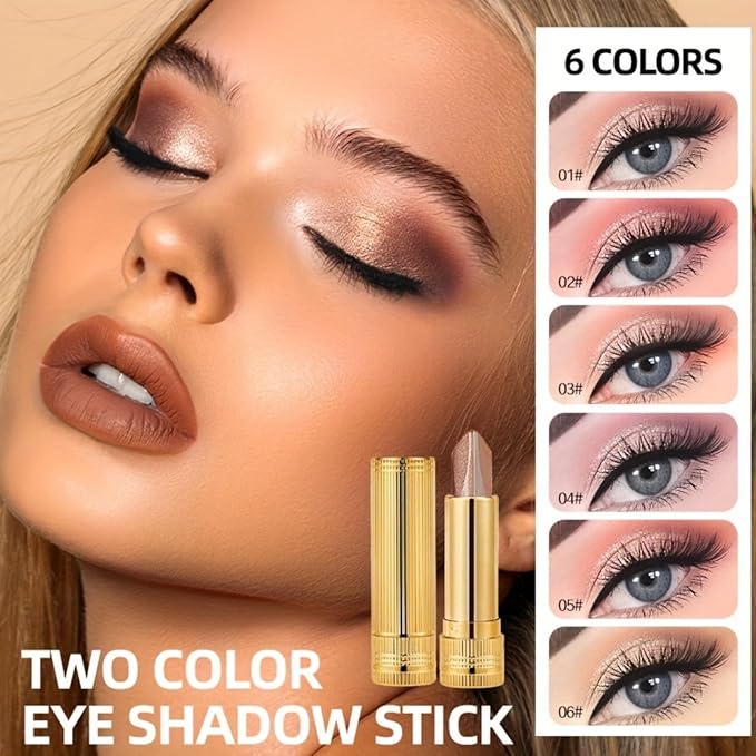 6 Pcs Glitter Eyeshadow Two-Color Gradient Eyeshadows Set with Highly Pigmented and 12 Colors Eye Shadow Stick for Women Eye Makeup