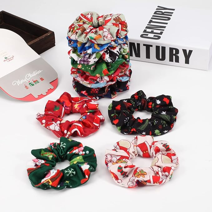 12 PCS Christmas Hair Scrunchies Snowflake Santa Christmas Tree Antlers Elk Snowman Hair Ties Soft Elastic Hair Bands for Women Girls Gifts Ponytail Holders Hair Accessories (12PCS-C-Christmas)