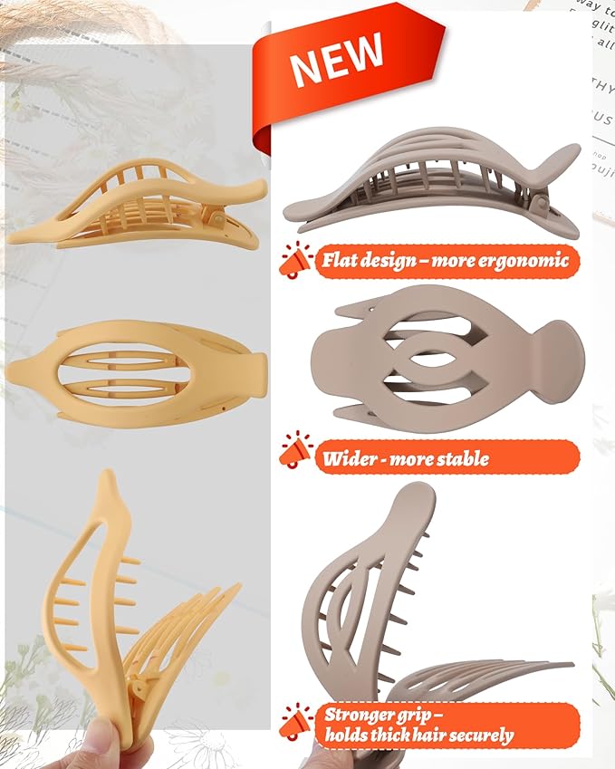 AWAYTR 6Pcs Upgrade Large Flat Hair Claw Clips for Women Girls, 5" Non-slip Duckbill Hair Clips for Long, Thick, Thin Hair, Comfortable for Driving & Lying Down (Matte (Dark))