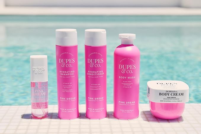 DUPES & CO. Pink Dream Hydrating Body Mist for Women – Tropical Dragonfruit & Lychee with Vitamin B5 & Witch Hazel – Sweet, Refreshing Fragrance in a 3 Fl Oz Bottle
