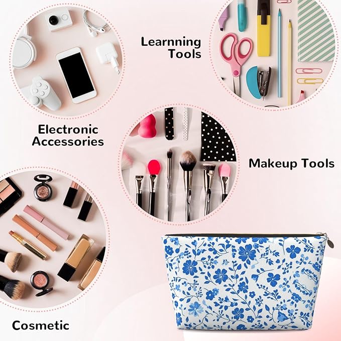 Womens Leather Makeup Bag Cosmetic Bag Travel Toiletry Bags Make Up Bags for Women Adult (Colorful Butterfly-1)