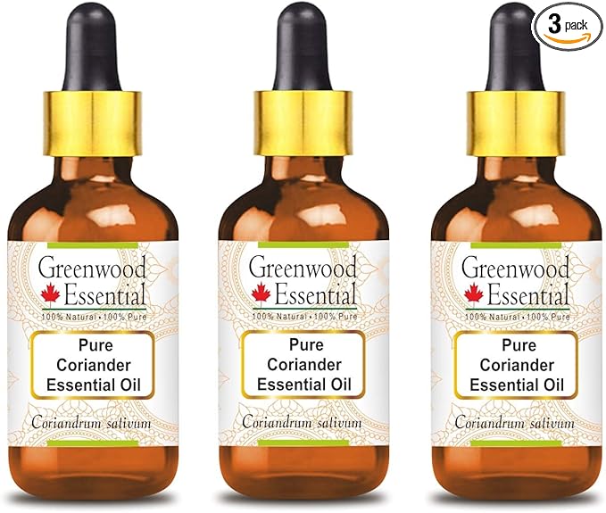 Greenwood Essential Pure Coriander Essential Oil (Coriandrum sativum) with Glass Dropper 100ml X 3 (10 oz)