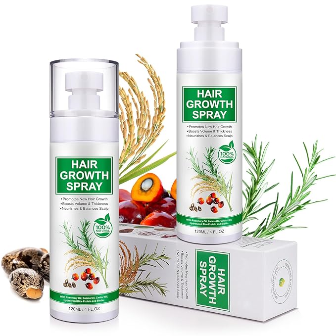 Hair Growth Spray, 2 Pack Natural Hair Growth Oil Spray With Biotin, Batana, Rosemary, and Castor Oil, Caffeine Ginseng Support Scalp Care Treatment, Thinning Hair Regrowth Thickening, Reduce damage