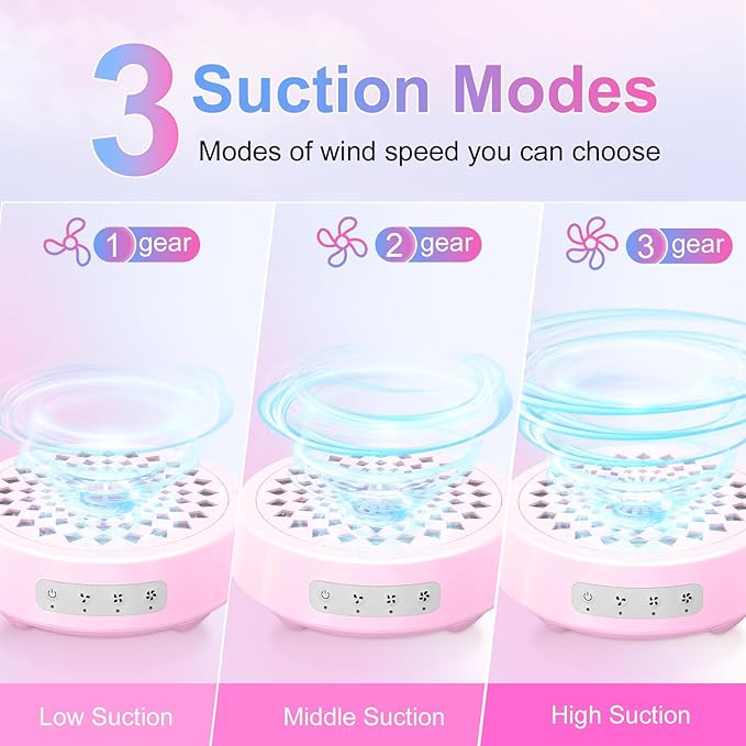 Professional Nail Dust Collector, Quiet Nail Vacuum Cleaner Machine with Reusable Filter, Powerful Suction Nail Tech Dust Fan for Acrylic Gel Nails Art Polishing, Manicure Pedicure Salon Home, Pink