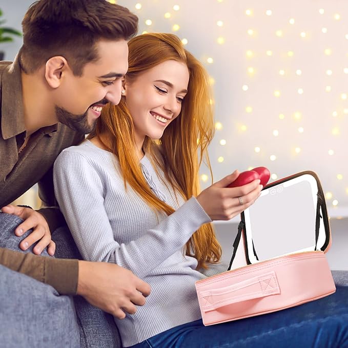 Travel Makeup Bag with LED Lighted Make up Case with Mirror 3 Color Setting Cosmetic Makeup Box Organizer Vanity Case for Women Beauty Tools Accessories Case Rechargeable