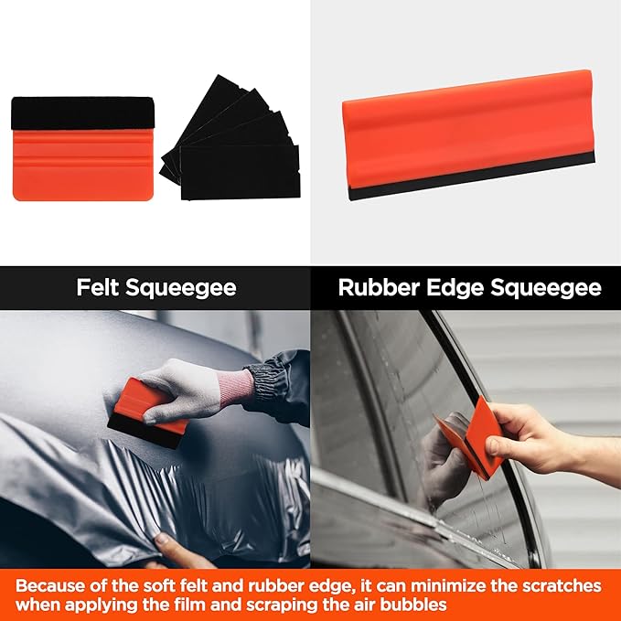ValueMax Window Tint Kit 10PCS Car Vinyl Wrap Tools Protective Film Installation Set Including Rubber Vinyl Squeegees, Felt Squeegees, Safety Cutter Knife, Utility Knife with Blades