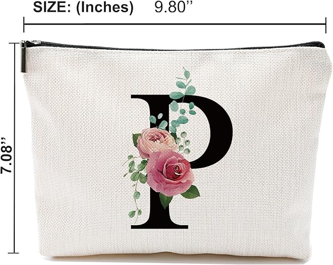Initial A-Z Personalized Letter Makeup Bag, Monogrammed Bridesmaid Gifts/Presents Cosmetic Bag, Portable Stationery Storage Organizer Pouch, Friendship Love Travel Makeup Bags