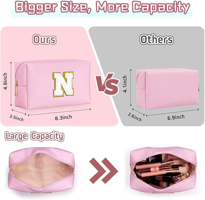 TOPEAST Preppy Makeup Bag, Small Cosmetic Travel Bags for Women, PU Leather Waterproof Toiletry Bag with Zipper, Personalized Birthday Gift for Women Girl, Preppy Gifts for Girl (Pink Z)